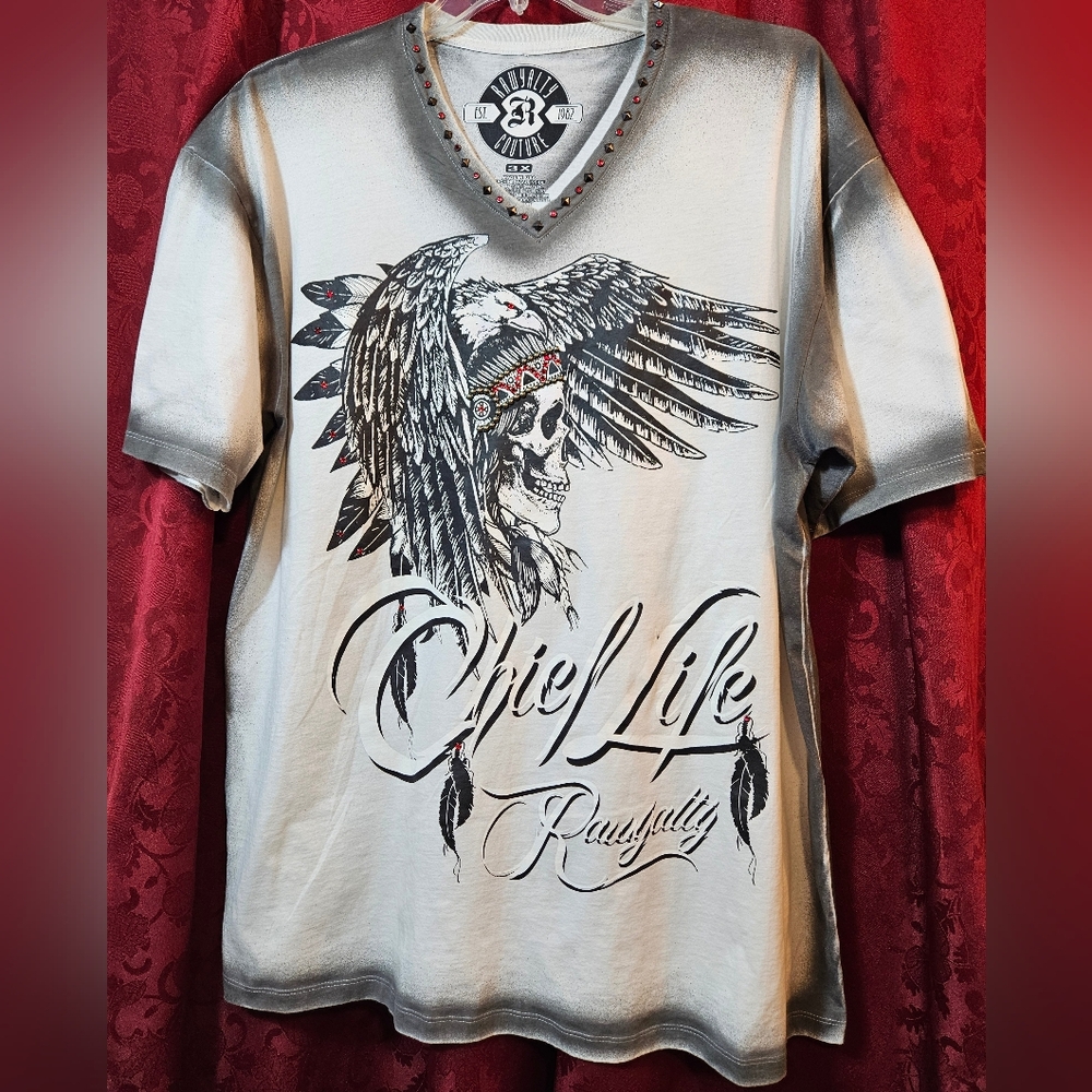 Rawyalty chief v-neck t-shirt 3xl women's studded and Rhinestone (75-4)